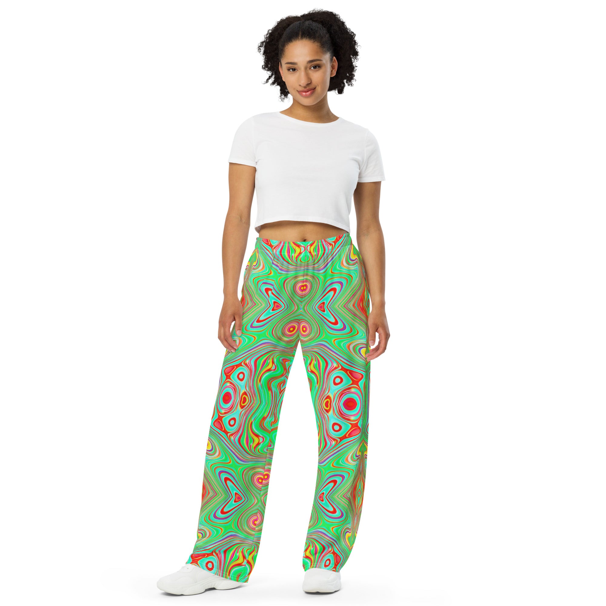 Lounge Pants, Trippy Retro Orange and Lime Green Abstract Pattern