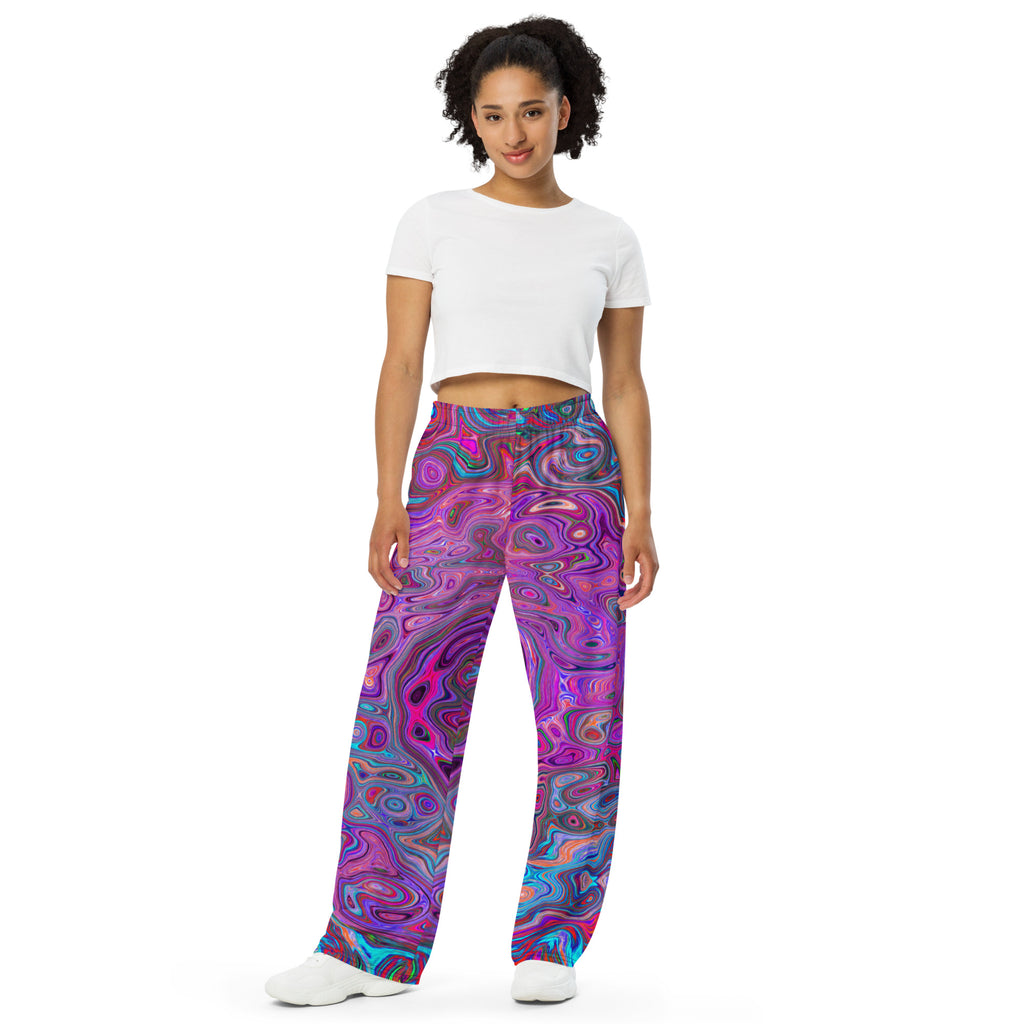 Lounge Pants, Purple, Blue and Red Abstract Retro Swirl