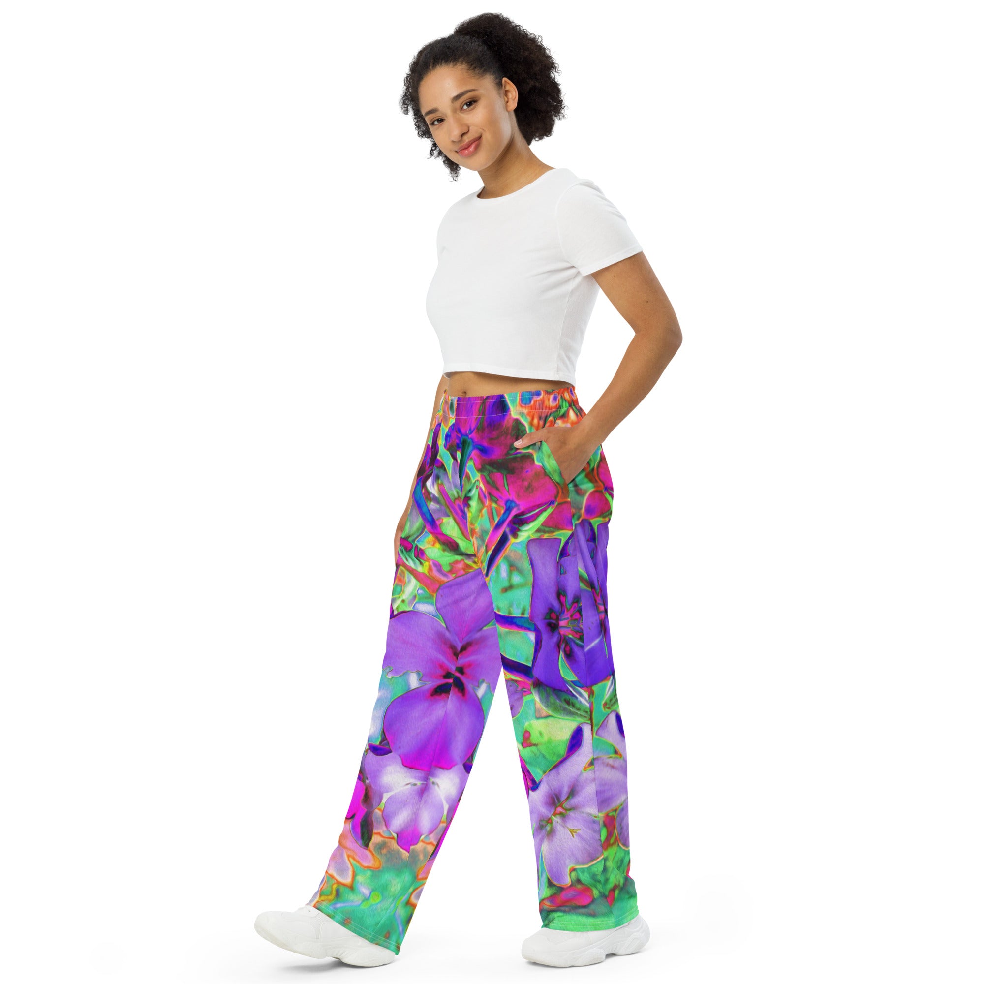 Lounge Pants, Dramatic Psychedelic Magenta and Purple Flowers