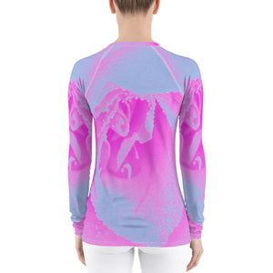 Women's Rash Guard Shirts, Perfect Hot Pink and Light Blue Rose Detail
