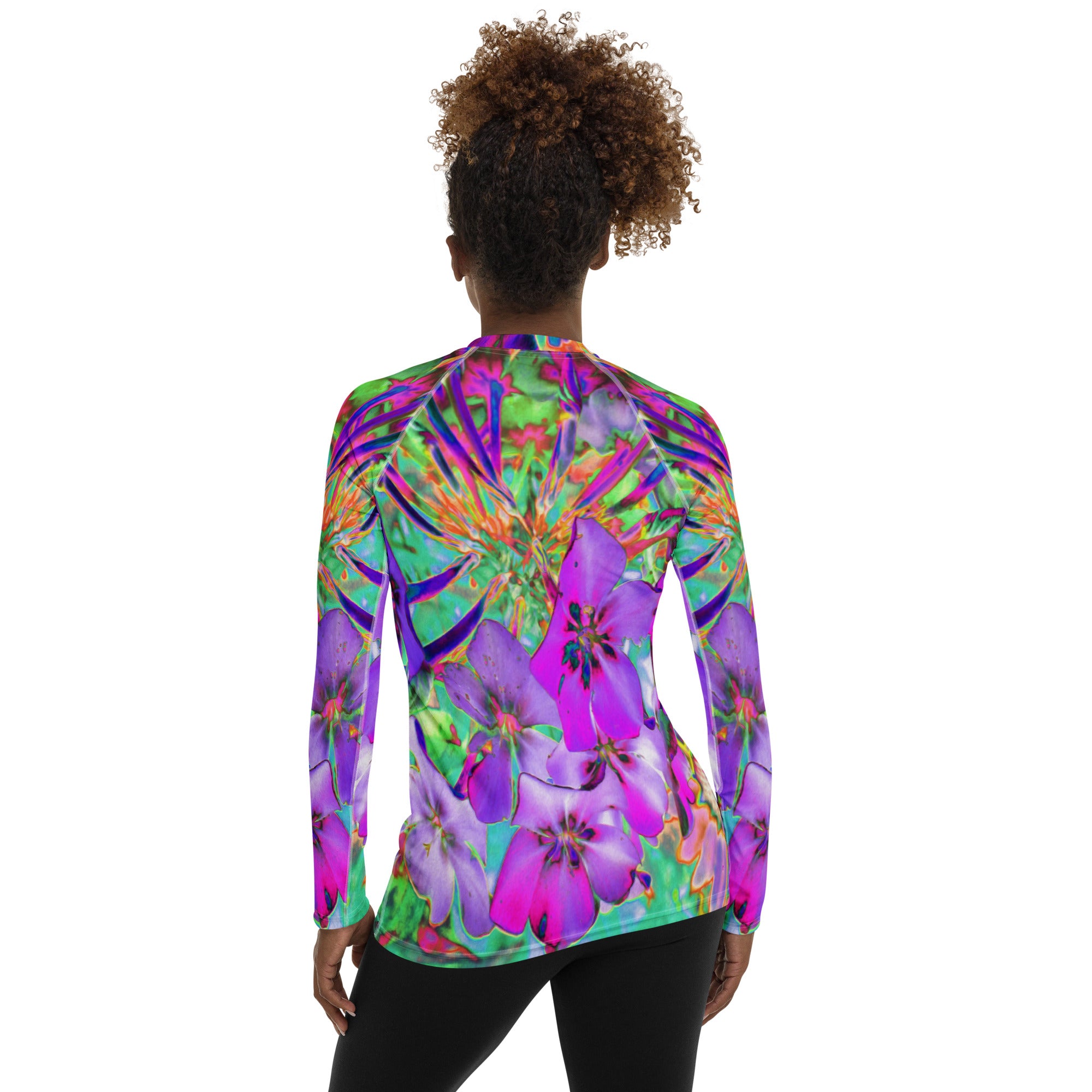 Women's Rash Guard Shirts, Dramatic Psychedelic Magenta and Purple Flowers