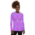 Women's Rash Guard Shirts, Trippy Hot Pink and Aqua Blue Abstract Pattern