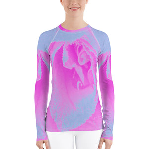 Women's Rash Guard Shirts, Perfect Hot Pink and Light Blue Rose Detail