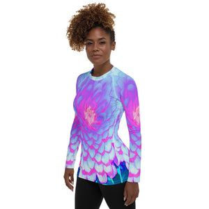 Women's Rash Guard Shirts, Pretty Purple and Pink Zinnia in the Summer Garden