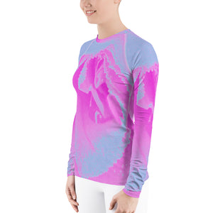 Women's Rash Guard Shirts, Perfect Hot Pink and Light Blue Rose Detail