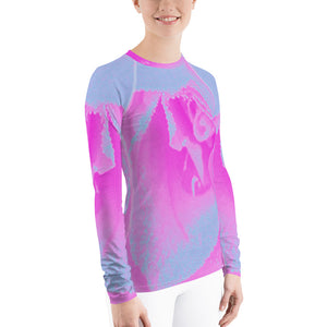 Women's Rash Guard Shirts, Perfect Hot Pink and Light Blue Rose Detail