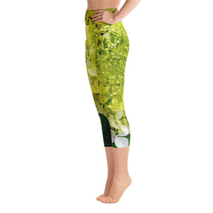 Capri Yoga Leggings, Elegant Chartreuse Green Limelight Hydrangea