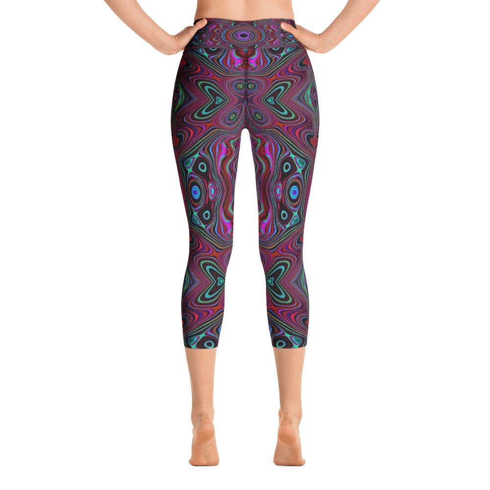 Capri Yoga Leggings, Trippy Seafoam Green and Magenta Abstract Pattern