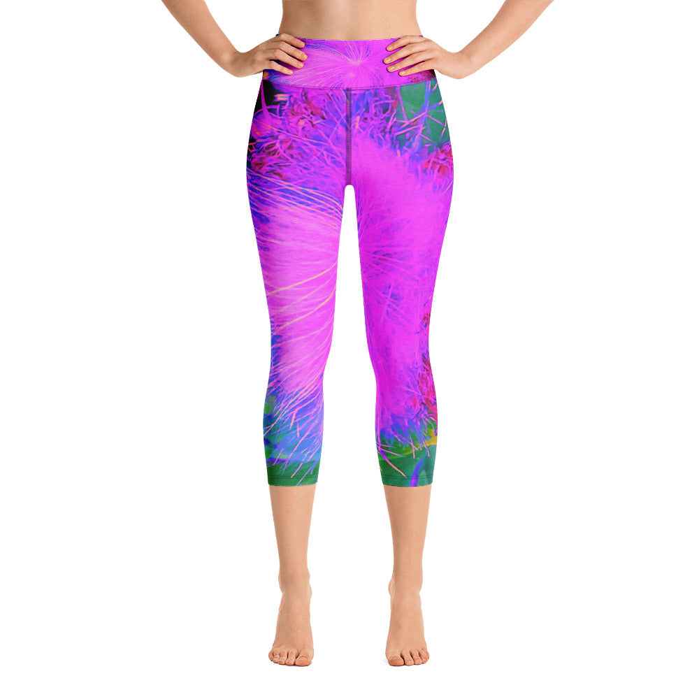 Capri Yoga Leggings, Psychedelic Nature Ultra-Violet Purple Milkweed