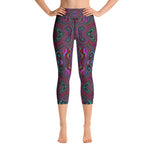 Capri Yoga Leggings, Trippy Seafoam Green and Magenta Abstract Pattern