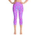 Capri Yoga Leggings for Women, Trippy Hot Pink and Aqua Blue Abstract Pattern