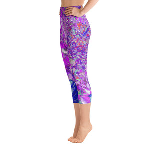 Capri Yoga Leggings, Elegant Purple and Blue Limelight Hydrangea