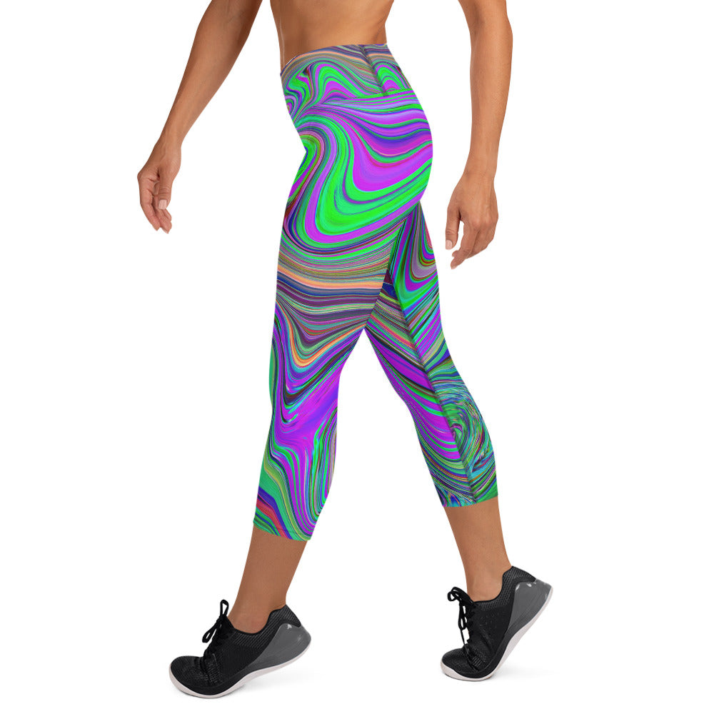Colorful Groovy Capri Yoga Leggings for Women