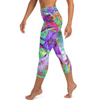 Capri Yoga Leggings, Dramatic Psychedelic Magenta and Purple Flowers