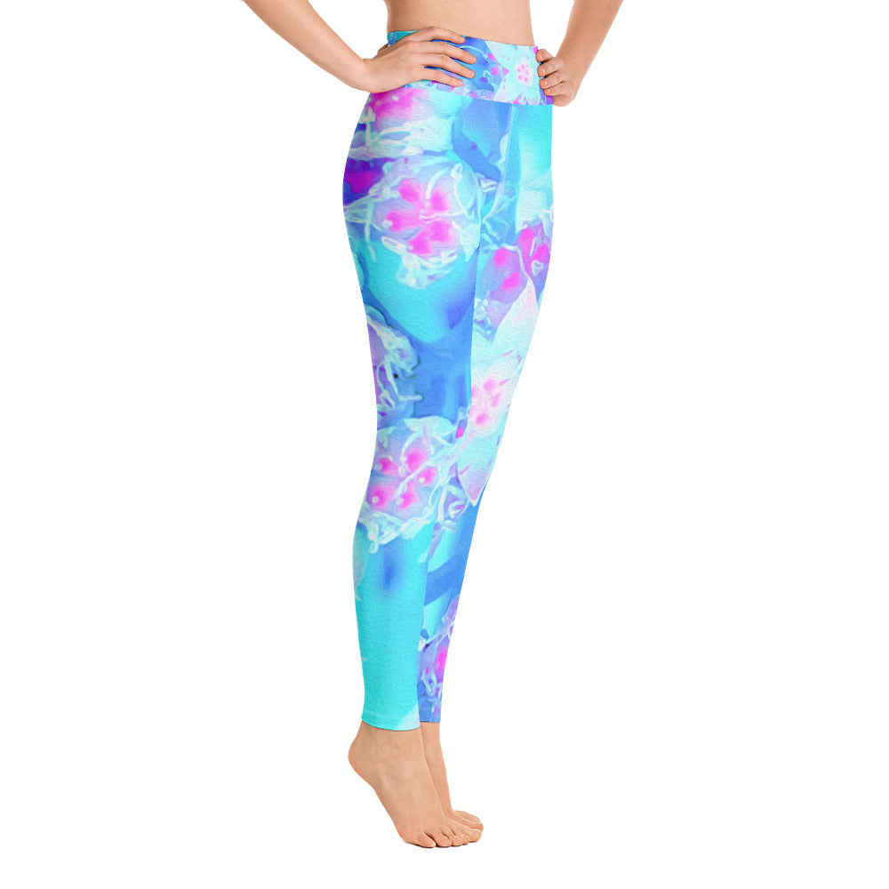 Yoga Leggings for Women, Blue and Hot Pink Succulent Underwater Sedum