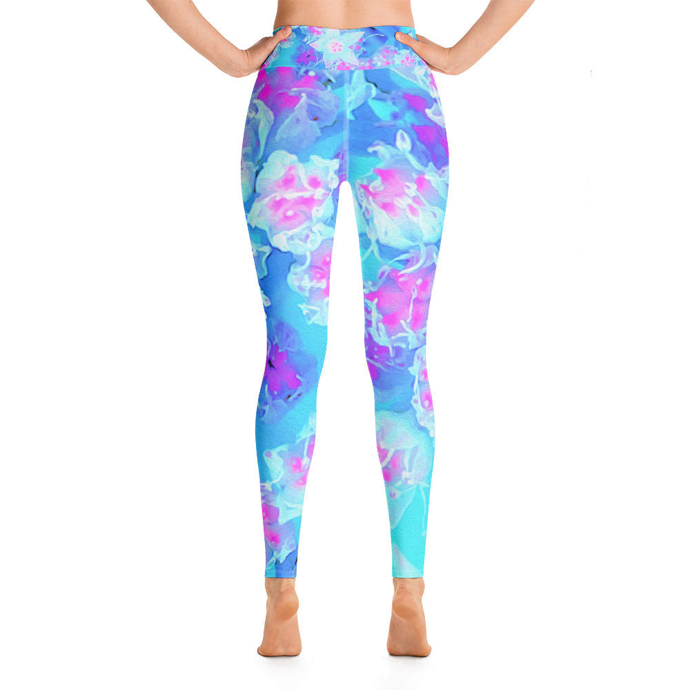 Yoga Leggings for Women, Blue and Hot Pink Succulent Underwater Sedum