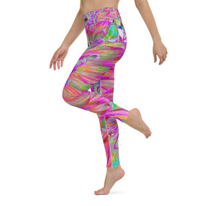 Yoga Leggings for Women, Colorful Rainbow Decorative Dahlia Explosion