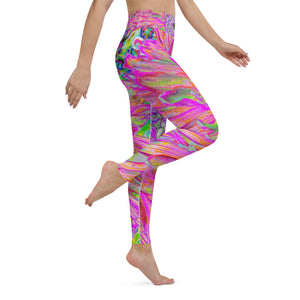 Yoga Leggings for Women, Colorful Rainbow Decorative Dahlia Explosion