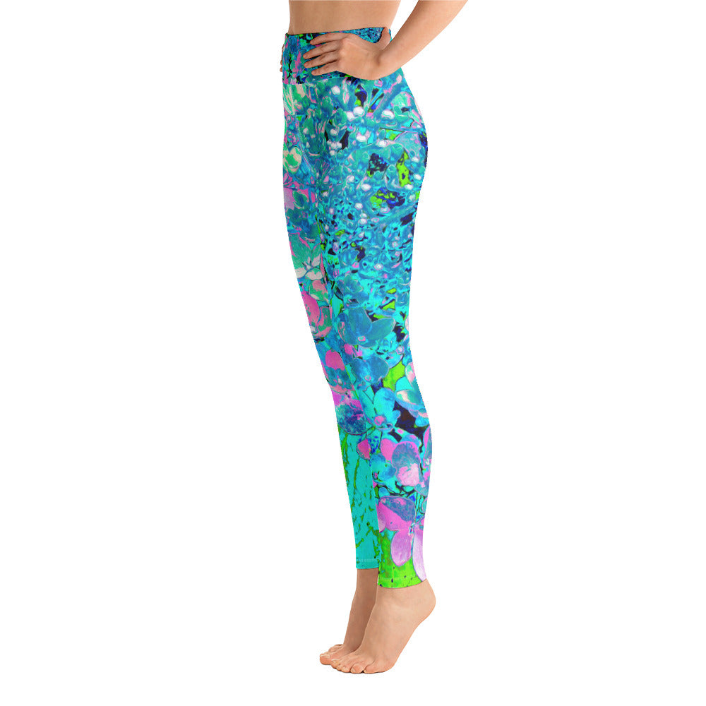 Yoga Leggings for Women, Elegant Pink and Blue Limelight Hydrangea