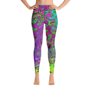 Yoga Leggings for Women, Groovy Purple Abstract Retro Liquid Swirl