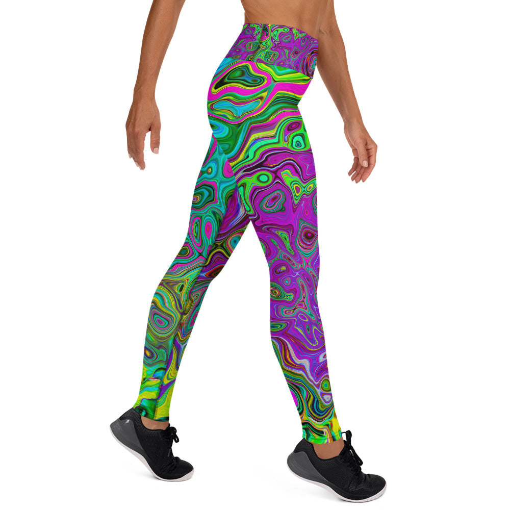 Yoga Leggings for Women, Groovy Purple Abstract Retro Liquid Swirl