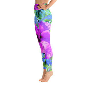Yoga Leggings for Women, Ultra-Violet Plum Crazy Purple Hibiscus Flowers