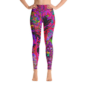 Yoga Leggings for Women, Trippy Abstract Rainbow Oriental Lily Flowers