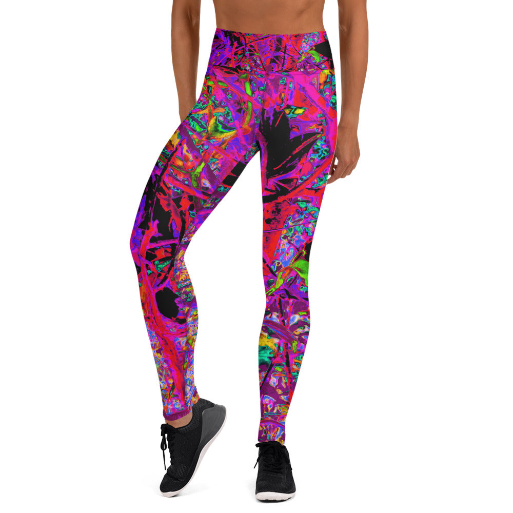 Yoga Leggings for Women, Trippy Abstract Rainbow Oriental Lily Flowers