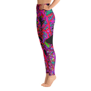 Yoga Leggings for Women, Trippy Abstract Rainbow Oriental Lily Flowers