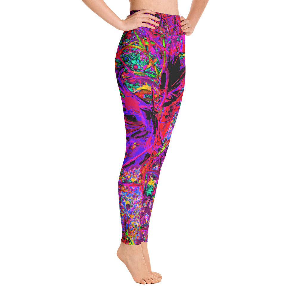 Yoga Leggings for Women, Trippy Abstract Rainbow Oriental Lily Flowers