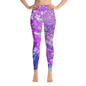 Yoga Leggings for Women, Elegant Purple and Blue Limelight Hydrangea