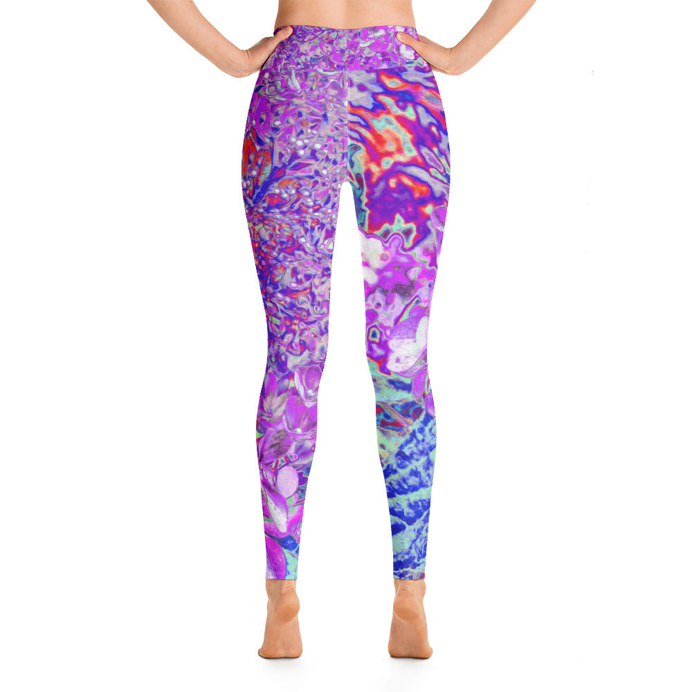 Yoga Leggings for Women, Elegant Purple and Blue Limelight Hydrangea