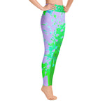 Yoga Leggings for Women, Abstract Pincushion Flower in Lavender and Green