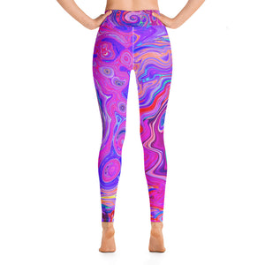 Yoga Leggings for Women, Retro Purple and Orange Abstract Groovy Swirl