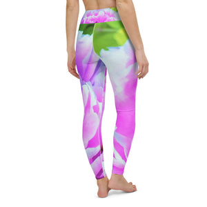 Yoga Leggings for Women, Stunning Double Pink Peony Flower Detail