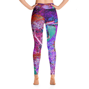 Yoga Leggings, Spooky Abstract Orange and Purple Hydrangea Landscape