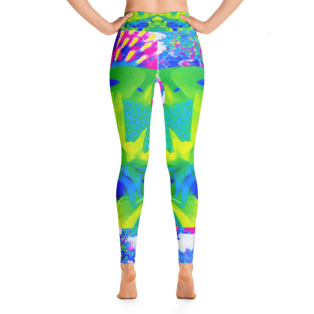 Yoga Leggings for Women, Abstract Patchwork Sunflower Garden Collage All Over Print