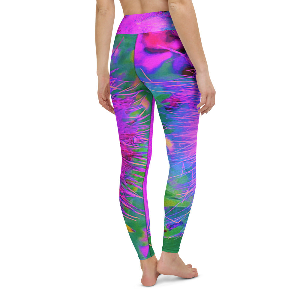 Yoga Leggings for Women, Psychedelic Nature Ultra-Violet Purple Milkweed