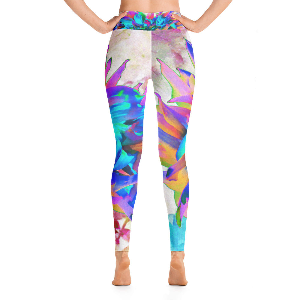 Yoga Leggings for Women, Stunning Watercolor Rainbow Cactus Dahlia