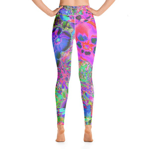 Yoga Leggings for Women, Trippy Psychedelic Hot Pink and Purple Flowers