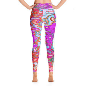 Yoga Leggings for Women, Purple and Orange Groovy Abstract Retro Liquid Swirl