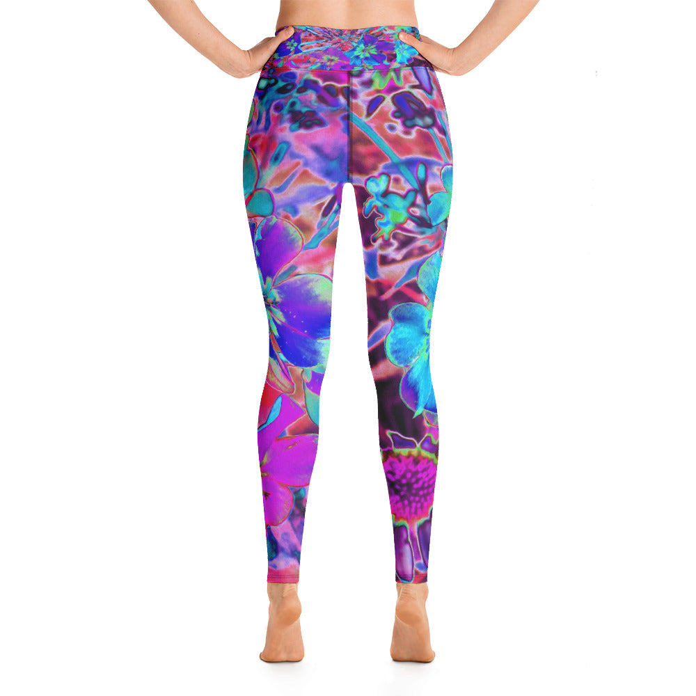 Yoga Leggings, Blooming Abstract Purple and Blue Flower