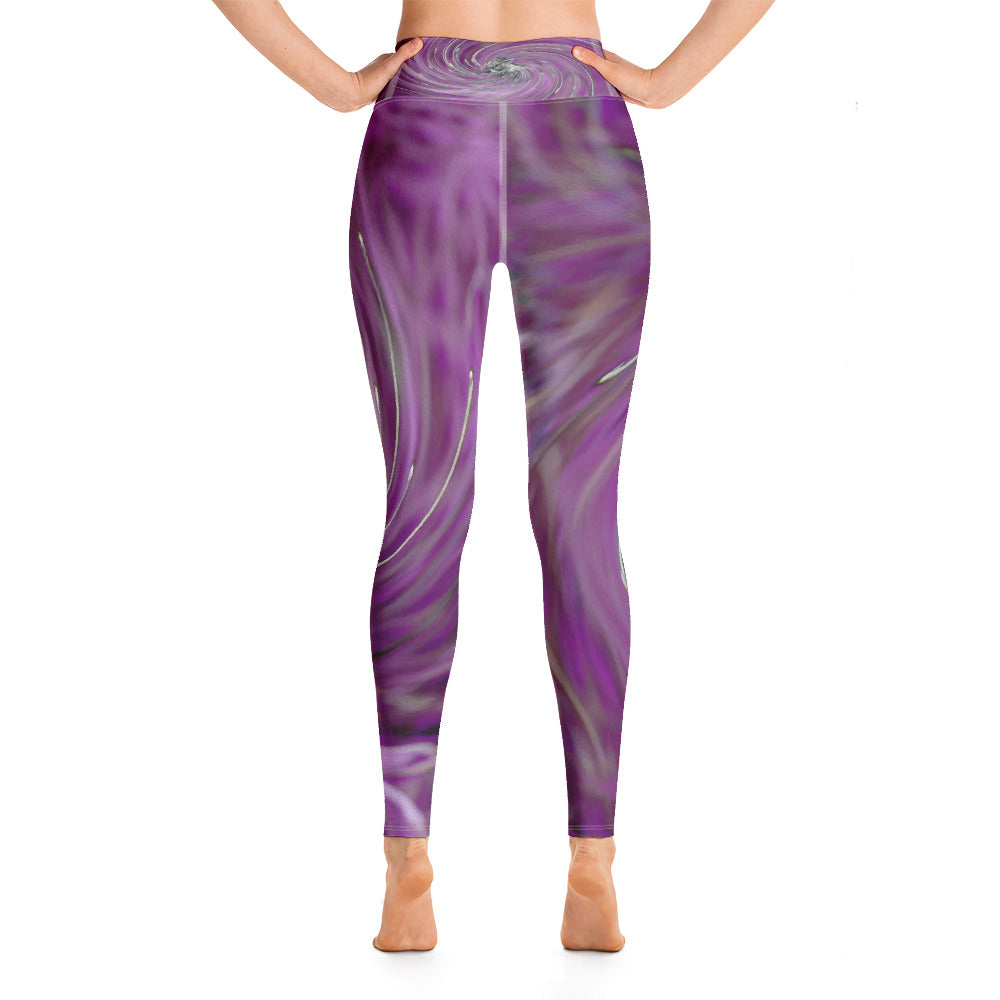 Yoga Leggings, Cool Abstract Purple Floral Swirl
