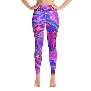 Yoga Leggings for Women, Retro Purple and Orange Abstract Groovy Swirl