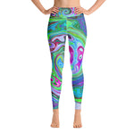 Yoga Leggings for Women, Retro Green, Red and Magenta Abstract Groovy Swirl