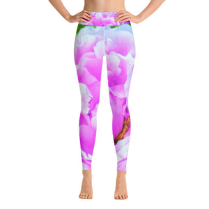 Yoga Leggings for Women, Stunning Double Pink Peony Flower Detail