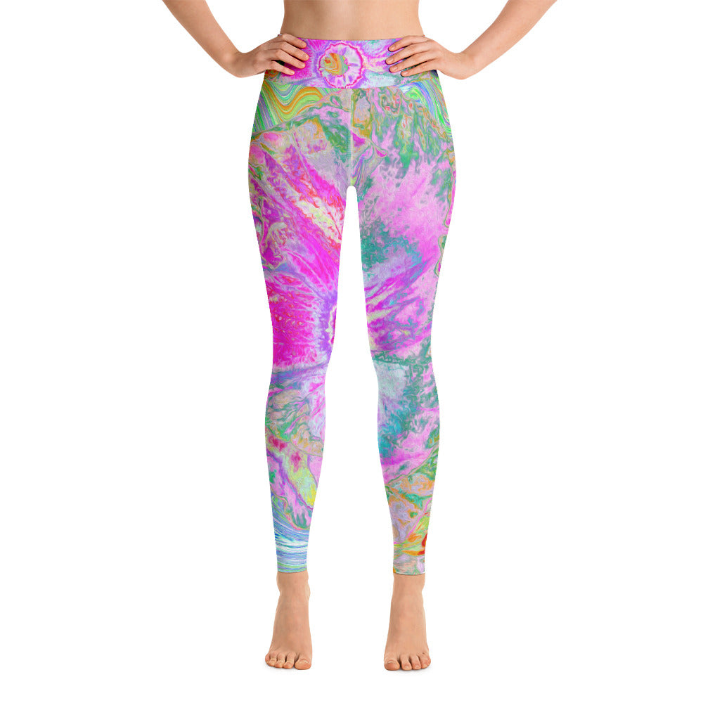 Yoga Leggings for Women, Psychedelic Hot Pink and Ultra-Violet Hibiscus