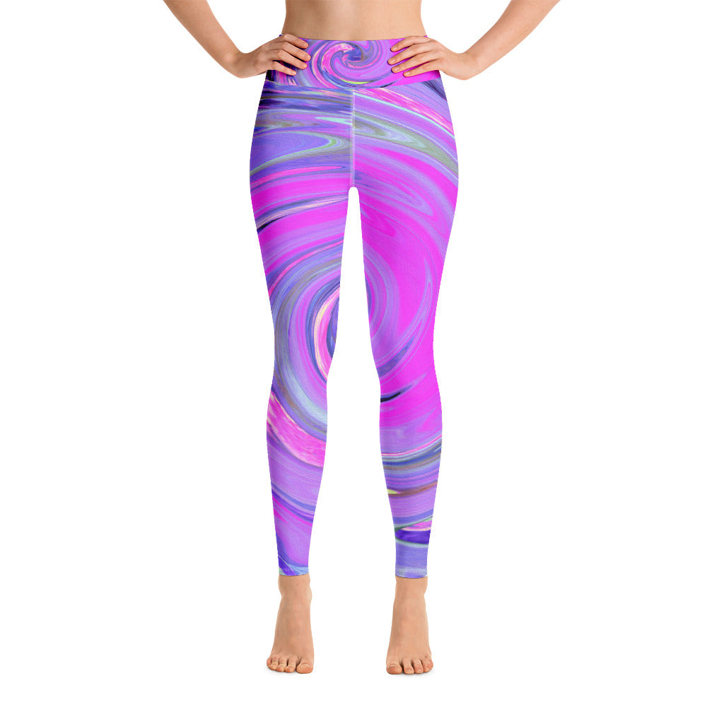 Yoga Leggings, Colorful Hot Pink and Purple Boho Hippie Swirl
