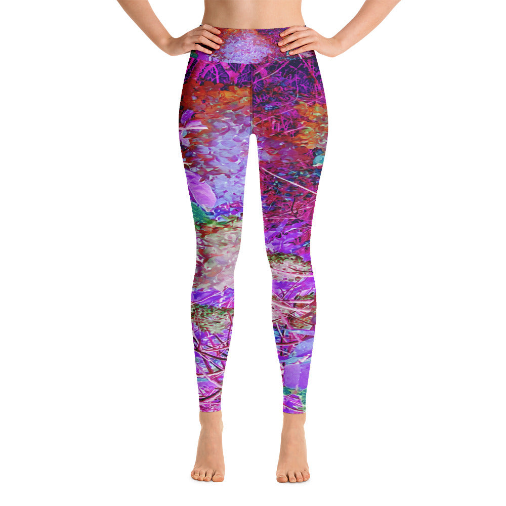 Yoga Leggings, Spooky Abstract Orange and Purple Hydrangea Landscape