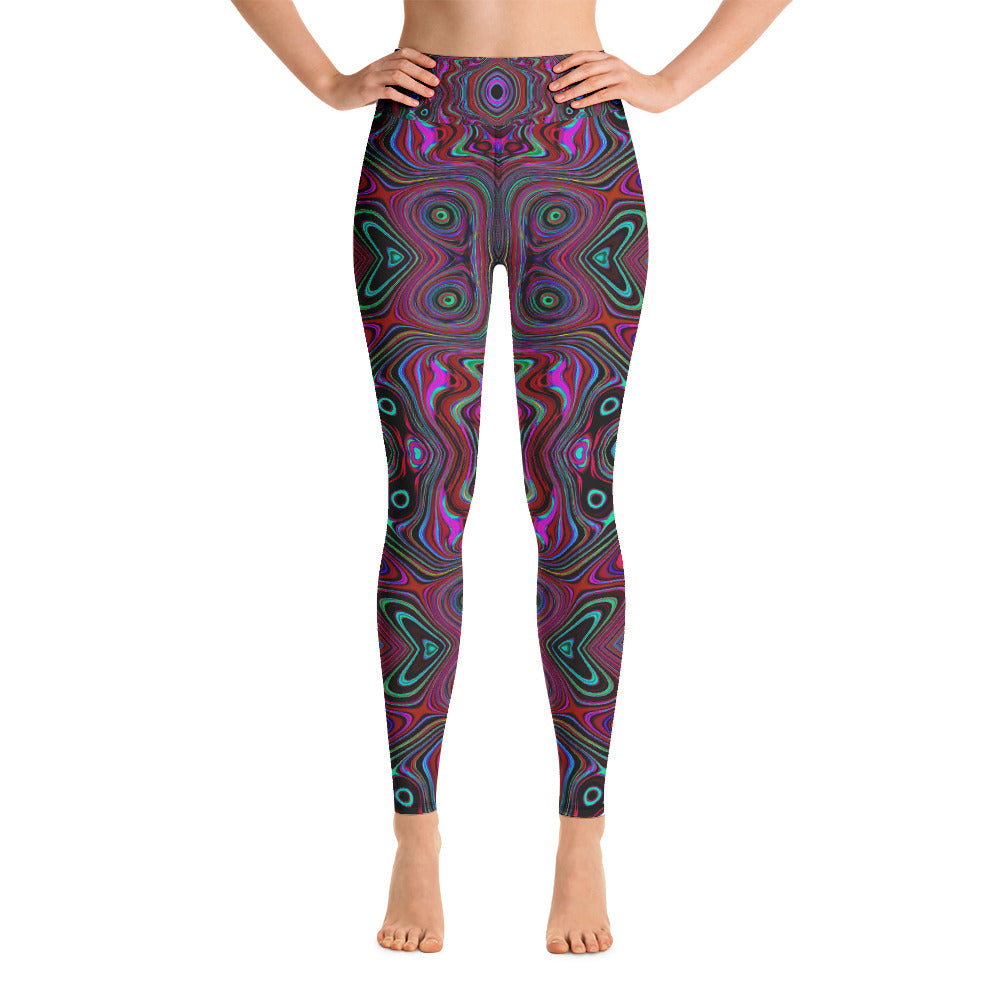 Yoga Leggings for Women, Trippy Seafoam Green and Magenta Abstract Pattern
